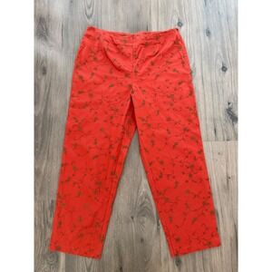 Casual Corner Orange Floral Embroidered Cotton Straight Leg Pants Vintage Sz 12